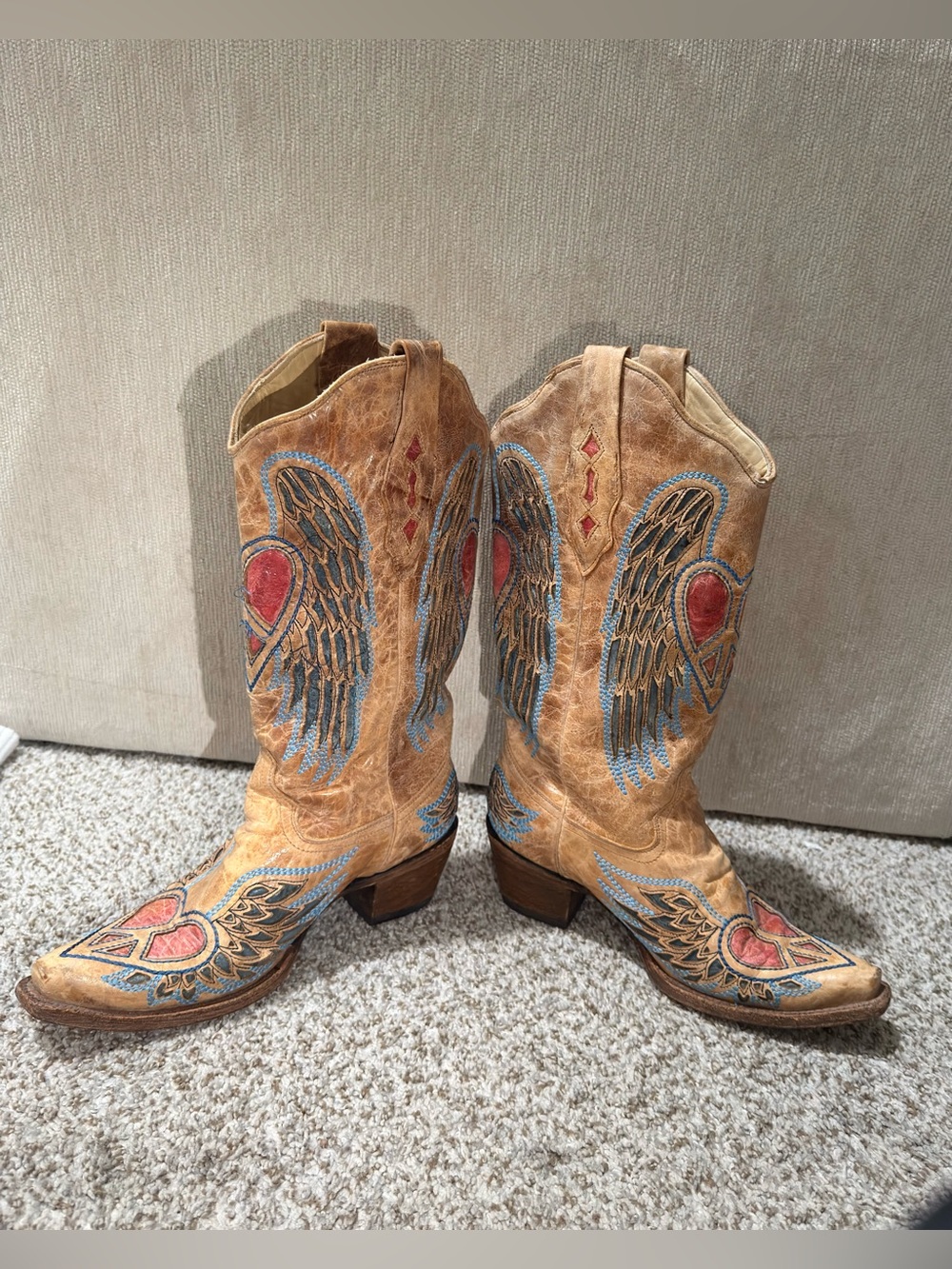 Vintage Corral A1976 Peace Heart Angel Wings Western Cowgirl Boots Size 8 - Picture 4 of 9